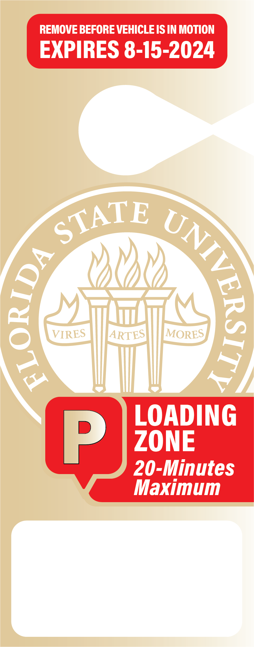 FSU Loading Zone Hang Tag Parking Permit