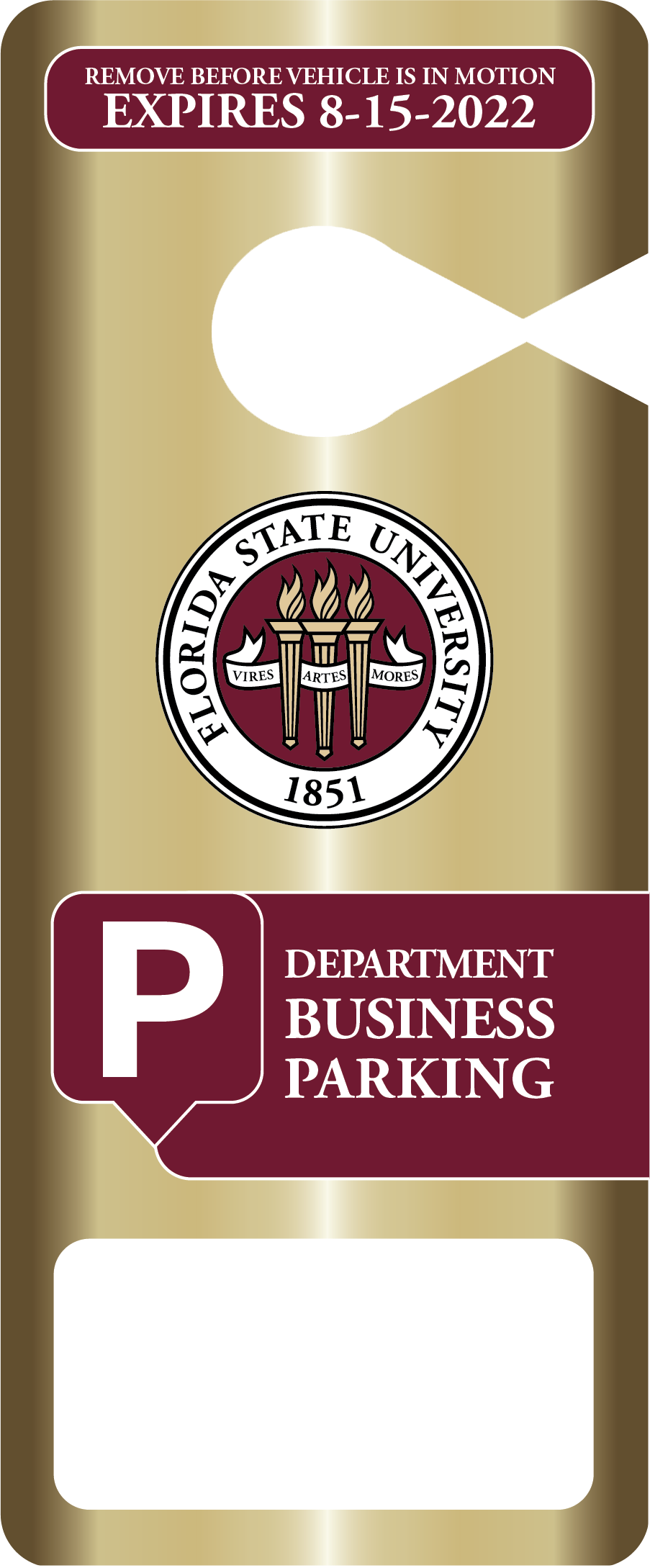 FSU Back-In Hang Tag Parking Permit